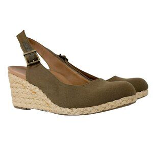 VIONIC Aruba Coralina Canvas Wedges Slingback‎ Rattan Olive Green Espadrilles 7